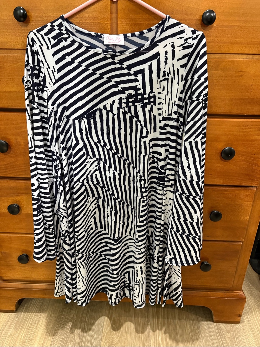 Pink Lily Black and White Abstract Stripe Top